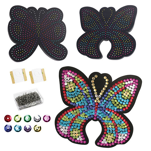 Knutselset Pailletten Prikken - Vlinders - Bedrukt Schuimrubber - Plakhaakjes - Hobby DIY Kind 5+ - 23x20x1.5cm