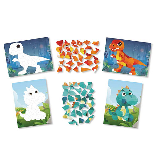 Knutselset - Dinosaurussen - 2 Kaarten - Stickers Plakken op Nummer - Stickermozaiek - A5 Formaat