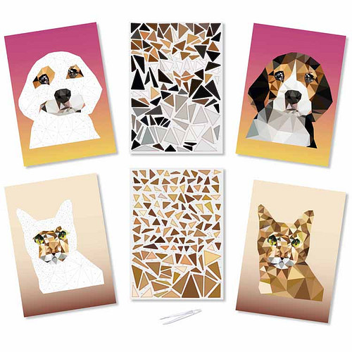 Knutselset - Hond & Kat - 2 Kaarten - Stickers Plakken op Nummer - Stickermozaiek - A4 Formaat