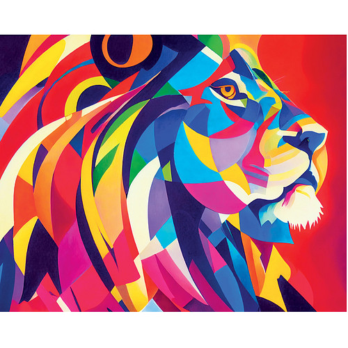 Diamond Painting Set - Leeuw Gekleurde Vlakken - incl. Pen & Wax - 40x50cm