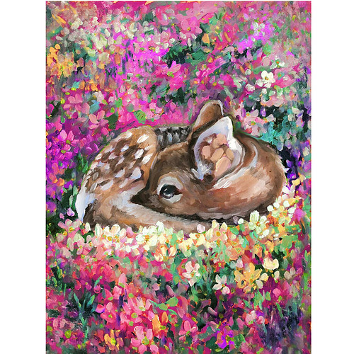 Diamond Painting Set - Jong Hertje Tussen Bloemen - incl. Pen & Wax - 30x40cm