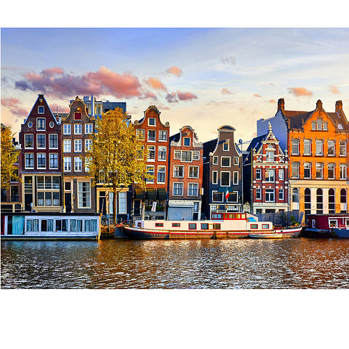 Diamond Painting Set - Amsterdam Grachtenpand Woonboten Amstel - incl. Pen & Wax - 30x40cm