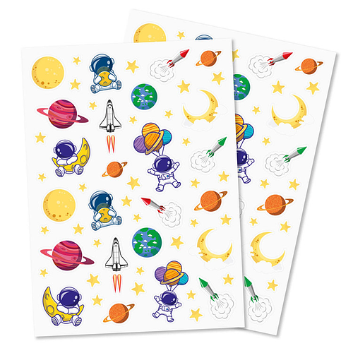 Stickers - Ruimte - Astronaut/Raketten/Planeten - Scrapbook Hobby DIY - 2 Stickervellen - 0.9-5.6cm - 110 Stuks