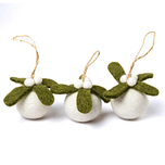 Kerstballen Vilt - Mistletoe Small 3D - Set 3 stuks - 5cm - Groen/Wit - Fairtrade