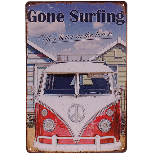 Metalen Plaatje - Gone Surfing Retro Camper - 20x30cm