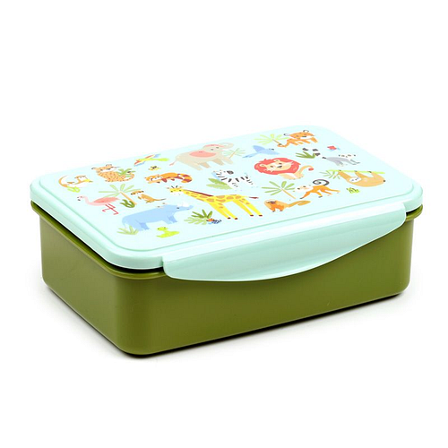 Lunchtrommel/Broodtrommel - Zooniverse - Dierentuindieren - Clip Lock - Groen& Lichtblauw - 7x21x14,5cm