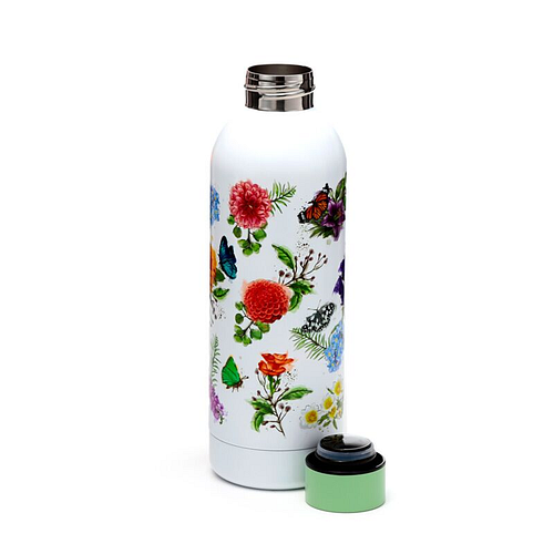 Thermosfles RVS - Butterfly Meadow - Vlinders&Bloemen - Wit - 22.5x7x7 - 530ml