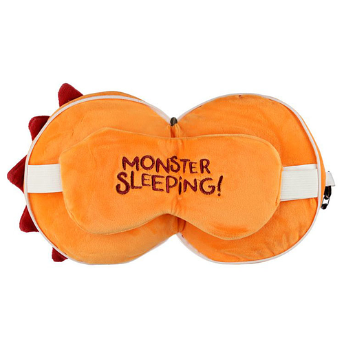 Reiskussen & Slaapmasker Monster Rond - Oranje - Hoogte 15.5cm Breedte 15cm Diepte 9cm Open 16x28x6cm