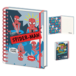 Notitieboek Spider-Man Sketch - A5 Gelinieerd Ringband - Getekende Spider-Man Diverse Poses- Grijs & Blauw & Rood met Elastiek