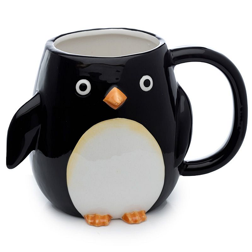 Beker/Mok - Pinguin Cartoon - Zwart/Wit - Dolomiet Keramiek - 450ml