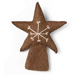 Piek Vilt - Gingerbread Ster Geborduurde Sneeuwvlok - 16x12cm - Bruin/Wit - Fairtrade