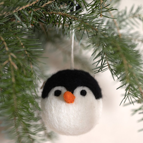 Kerstbal Vilt - Pinguin / Winterdieren - 8cm - Rond - Fairtrade
