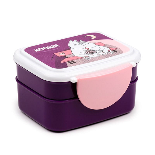 Bentobox/Lunchbox - Moomin Liefde - Paars&Roze - Bestek - 9x15,5x14cm