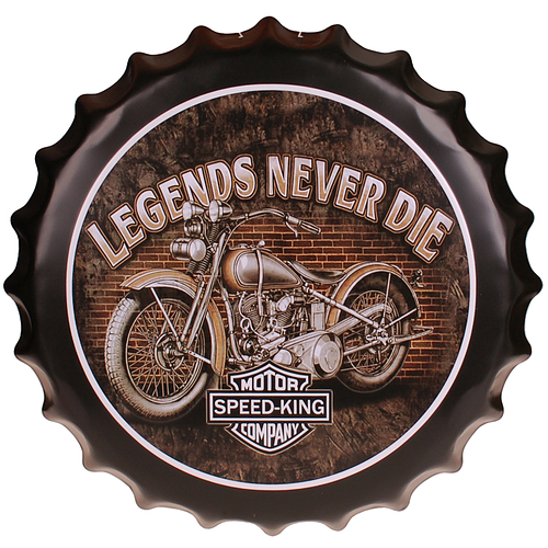 Bierdop/Kroonkurk - Legends Never Die - Motor Speed King - Metalen Wanddecoratie - 40cm