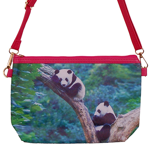 Schoudertasje Panda - 2 Panda's klimmend in Boom - 25x17cm