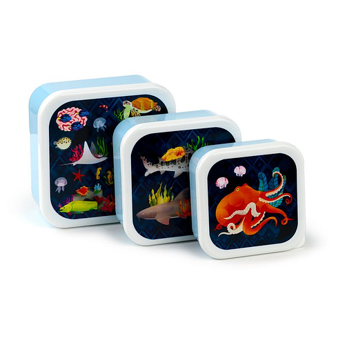 Lunchbox Set 3-delig - Marine Kingdom - Zeeleven - M|250ml/L|350ml/XL|550ml - Genest 5.5x11.5x11.5cm