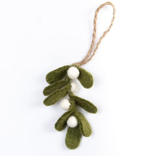 Hanger Vilt - Mistletoe Small - Groen/Wit - 8cm - Fairtrade