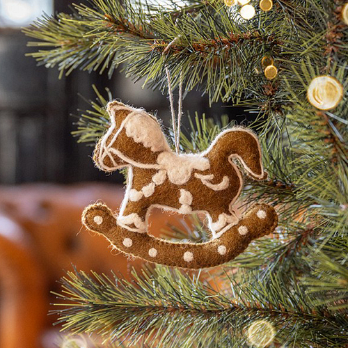 Hanger Vilt Kerst - Hobbelpaard Gemberbrood/Gingerbread - 12cm - Handgemaakt & Fairtrade