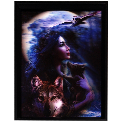 3d schilderij Vrouw met wolven en uil