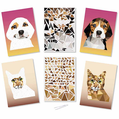 Knutselset - Hond & Kat - 2 Kaarten - Stickers Plakken op Nummer - Stickermozaiek - A4 Formaat