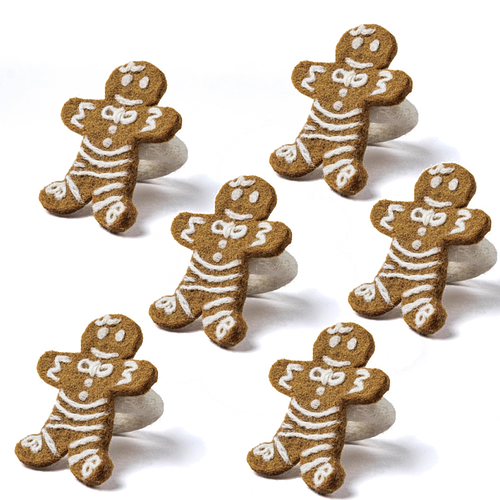 Servetringen - Gingerbread - Karamelbruin/Wit - 8,5x7,5cm - Set 6 stuks - Fairtrade 