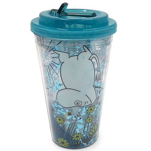 Drinkbeker - Moomin - Moomintroll - Dubbelwandig met Rietje - Blauw Transparant - 500ml - 17,5x10x10cm