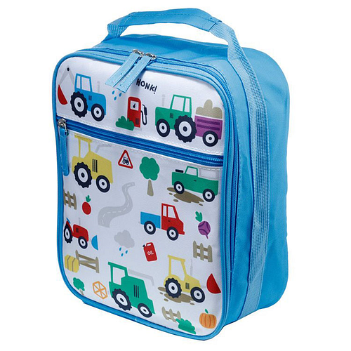 Draagbare Koeltas Kleine Gekleurde Tractors - Blauw/Wit - 26x22x10cm