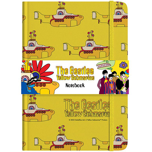 Notitieboekje - The Beatles - Yellow Submarine - Geel - A5 Gelineerd - 100% Gerecycled Papier/Karton Gelijmde Rug Elastiek - Dikte 9mm