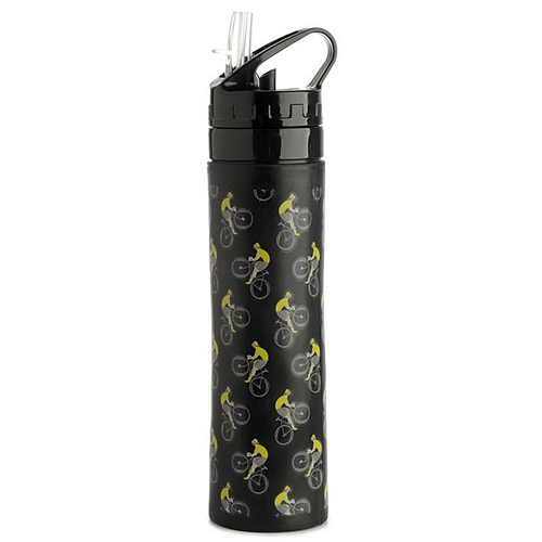 Opvouwbare siliconen waterfles - Zwart met Wielrenners - 600ml