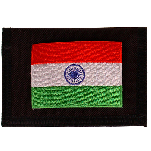 Portemonnee zwart 14x10cm - Vlag India - 8x6cm 