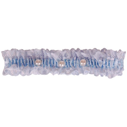 Blauwe Kousenband grote maat - met kant en 3 pareltjes