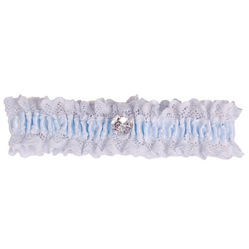 Kousenband grote maat - blauw met kant en strass knoopje