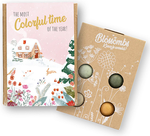 Blossombs Kerst - The Most Colorful Time of the Year! - Doosje met 4 Blossombs - Geschenkverpakking - 100% Natuurlijk