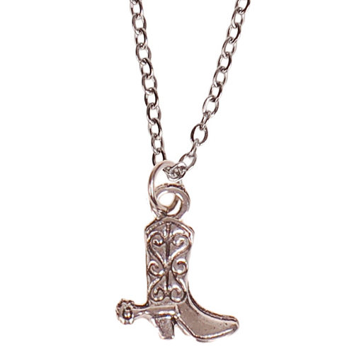 Kinderketting Zilverkleurig 45cm - Hangertje Cowboylaars zilverkleurig 1,3cm