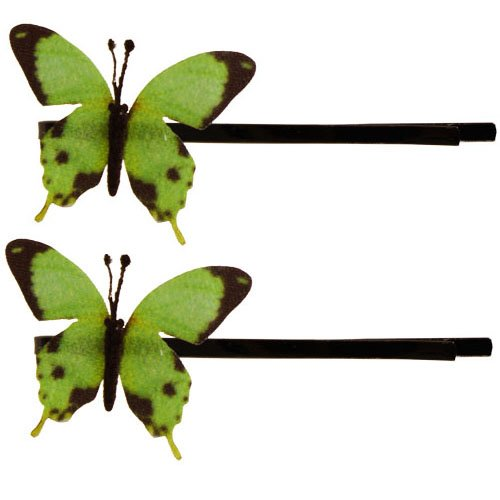 Schuifspeldjes stoffen vlindertje groen - 4 cm 