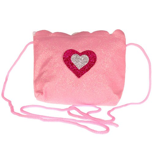 Mini schoudertasje roze glitters met fuchsia hartje - 12x11 cm