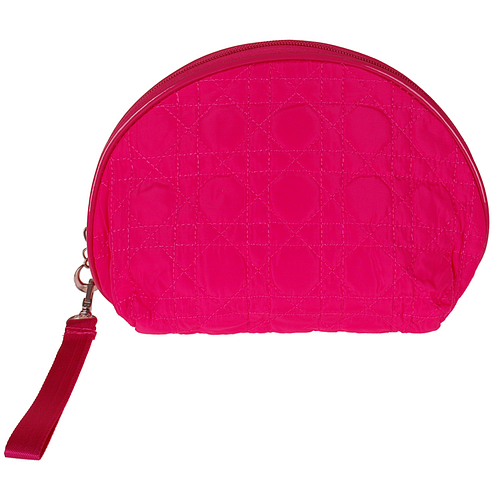 Toilettasje - Fuchsia Halfrond - Padded Gevoerd - Rits Afsluitbaar - Clip & Lus - 24x15x9cm