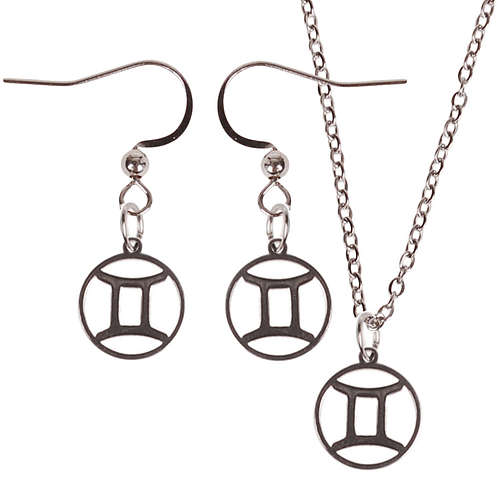 Set - Kinderketting 45cm - Oorbellen Zilverkleurig - hanger sterrenbeeld Tweelingen