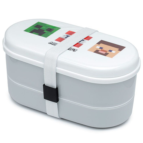 Lunchtrommel Gestapelde Bento Box Minecraft Gezichten Met Vork & Lepel BPA Vrij - 8,5x17x9cm (LxBxD)