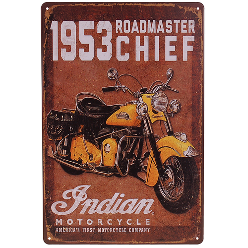 Metalen Plaatje - Indian Motor Roadmaster Chief 1953 - Geel - 20x30cm