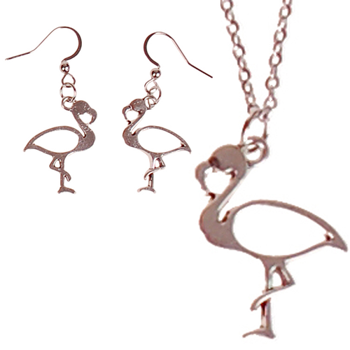 Set - Kinderketting 45cm RVS - Oorbellen Zilverkleurig - Hangertjes Flamingo Zilverkleurig 2,5cm