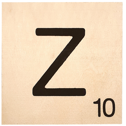 Houten Bordje 10x10x0.5cm - Z - Zwarte Letter/Woordwaarde - Onbehandeld - Onderzetter/Homedeco