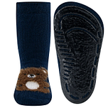 Antislipsokken Ewers Kindermaat - Middenblauw met Fluffy Teddybeertje Bruin - Siliconenzool