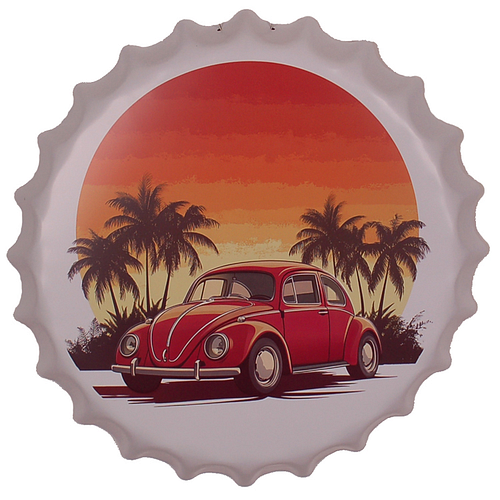 Bierdop/Kroonkurk Metaal - Beetle Auto Tropical Sunset - 40cm