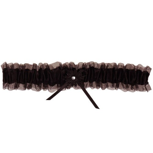 Kousenband grote maat - zwart met bloemetje en strass steentje