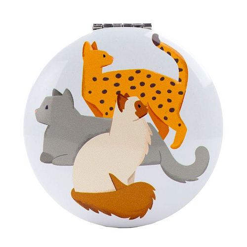 Spiegeltje Make-Up Compact Klep - Feline Fine Cats - Beige - 6.5x6.5x1cm