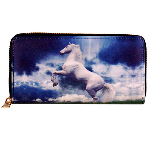 Portemonnee met steigerend wit paard voor donkere lucht - 19,5x10cm