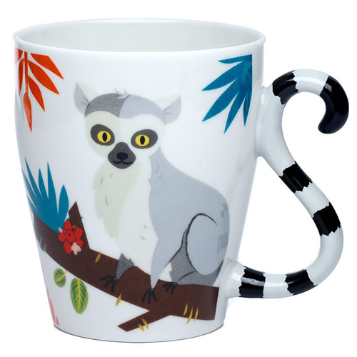 Beker Lemur Spirit of the Night Ringstaartmaki Gevormd Handvat Keramiek - Wit - 340ml 