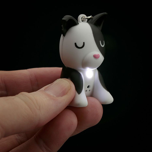 Sleutelhanger Hond Zwart/wit LED & geluid - 5cm