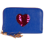 Donkerblauwe portemonnee met fuchsia hart van pailletten - 14x10cm